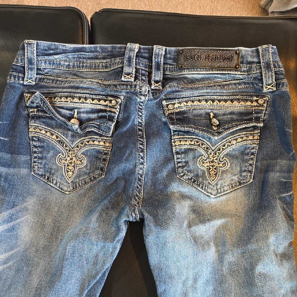 Rock Revival Blue Embroidered Skinny Jeans